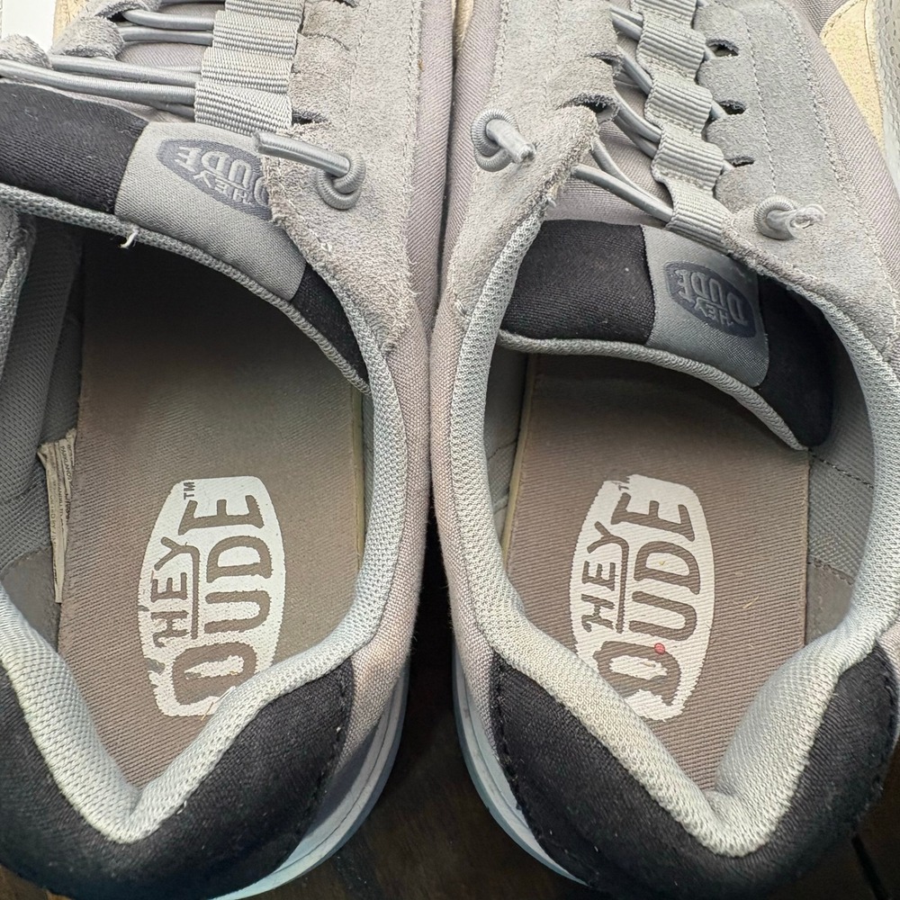 Hey Dude Hudson M Canvas Light Grey Men Sneakers Low Top Slip On Shoes Size 14 - Picture 9 of 10